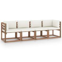 Ogrodowa sofa 4-osobowa z palet, z poduszkami, drewno sosnowe