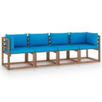 Ogrodowa sofa 4-osobowa z palet, z poduszkami, drewno sosnowe