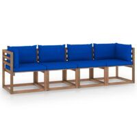 Ogrodowa sofa 4-osobowa z palet, z poduszkami, drewno sosnowe