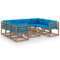 9-cz. zestaw wypoczynkowy do ogrodu, jasnoniebieskie poduszki