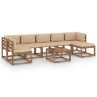 8-cz. zestaw wypoczynkowy do ogrodu, z beżowymi poduszkami