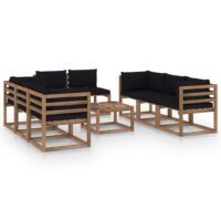 9-cz. zestaw wypoczynkowy do ogrodu, z poduszkami, czarny