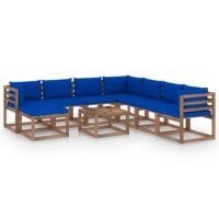 9-cz. zestaw wypoczynkowy do ogrodu, z poduszkami, niebieski