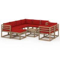 10-cz. zestaw wypoczynkowy do ogrodu, z poduszkami, czerwony