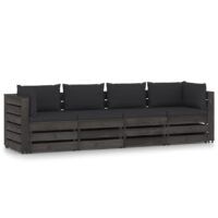 Ogrodowa sofa 4-os. z poduszkami, impregnowane na szaro drewno