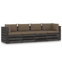 Ogrodowa sofa 4-os z poduszkami, impregnowane na szaro drewno