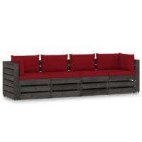 Ogrodowa sofa 4-os. z poduszkami, impregnowane na szaro drewno