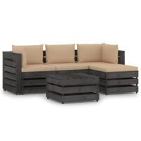 5-cz. zestaw wypoczynkowy do ogrodu, z poduszkami, drewniany