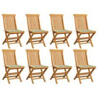 Krzesła ogrodowe z poduszkami w liście, 8 szt., drewno tekowe