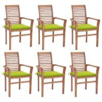 Krzesła stołowe z jasnozielonymi poduszkami, 6 szt., tekowe