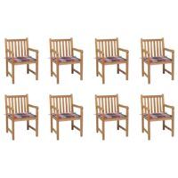 Krzesła ogrodowe, 8 szt., z poduszkami w czerwoną kratkę, tek