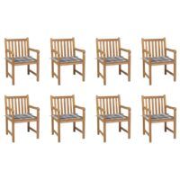 Krzesła ogrodowe, 8 szt., z poduszkami w szarą kratkę, tekowe