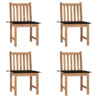 Krzesła ogrodowe, 4 szt., z poduszkami, lite drewno tekowe