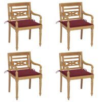 Krzesła Batavia z poduszkami, 4 szt., lite drewno tekowe