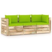 Ogrodowa sofa 3-os z poduszkami, impregnowane na zielono drewno