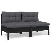 2-osobowa sofa ogrodowa z poduszkami, czarna, drewno sosnowe