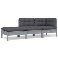 3-cz. zestaw wypoczynkowy do ogrodu, z poduszkami, szary, sosna