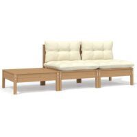 3-cz. zestaw wypoczynkowy do ogrodu, kremowe poduszki, sosnowy