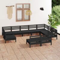 10-cz. zestaw wypoczynkowy do ogrodu, czarny, drewno sosnowe