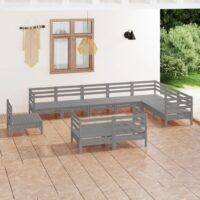 10-cz. zestaw wypoczynkowy do ogrodu, szary, drewno sosnowe