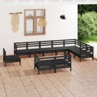 10-cz. zestaw wypoczynkowy do ogrodu, czarny, drewno sosnowe