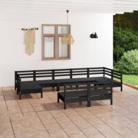 9-cz. zestaw wypoczynkowy do ogrodu, czarny, drewno sosnowe