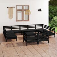 12-cz. zestaw wypoczynkowy do ogrodu, czarny, drewno sosnowe