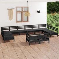 12-cz. zestaw wypoczynkowy do ogrodu, czarny, drewno sosnowe