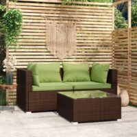 3-cz. zestaw wypoczynkowy do ogrodu, poduszki, brąz, polirattan