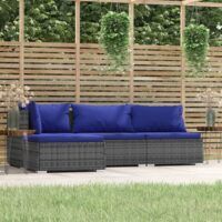 4-cz. zestaw wypoczynkowy do ogrodu, poduszki, szary rattan PE