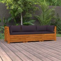 3-osobowa sofa ogrodowa z poduszkami, lite drewno akacjowe