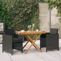 3-częściowy zestaw mebli ogrodowych z poduszkami, czarny