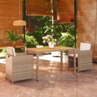 3-cz. zestaw mebli ogrodowych z poduszkami, polirattan, beżowy