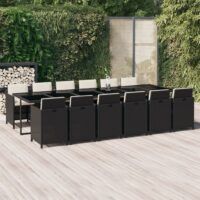 13-cz. zestaw mebli ogrodowych z poduszkami, polirattan, czarny