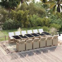 13-cz. zestaw mebli ogrodowych z poduszkami, polirattan, beżowy