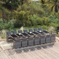 15-cz. zestaw mebli ogrodowych z poduszkami, polirattan, szary