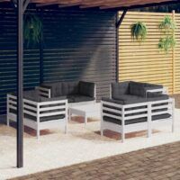 9-cz. zestaw wypoczynkowy do ogrodu, antracytowe poduszki