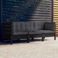 3-osobowa sofa ogrodowa z antracytowymi poduszkami, sosnowa