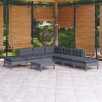 8-cz. zestaw wypoczynkowy do ogrodu, poduszki, szary, sosna