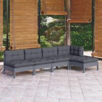 5-cz. zestaw wypoczynkowy do ogrodu, z poduszkami, szara sosna