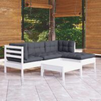 5-cz. zestaw wypoczynkowy do ogrodu, z poduszkami, biały