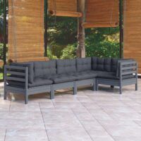 5-cz. zestaw wypoczynkowy do ogrodu, poduszki, szary, sosna