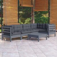 6-cz. zestaw wypoczynkowy do ogrodu, poduszki, szara sosna