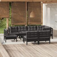 9-cz. zestaw wypoczynkowy do ogrodu, czarne poduszki, sosna