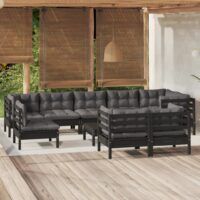 10-cz. zestaw wypoczynkowy do ogrodu, czarne poduszki, sosna