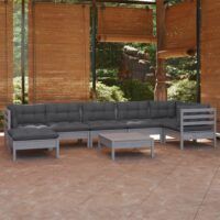 8-cz. zestaw wypoczynkowy do ogrodu, z poduszkami, szara sosna