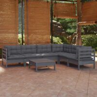 7-cz. zestaw wypoczynkowy do ogrodu, poduszki, szary, sosnowy