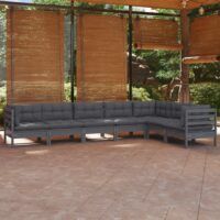 7-cz. zestaw wypoczynkowy do ogrodu, z poduszkami, szary, sosna