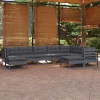 9-cz. zestaw wypoczynkowy do ogrodu, z poduszkami, szara sosna