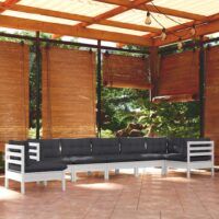 8-cz. zestaw wypoczynkowy do ogrodu, poduszki, biała sosna